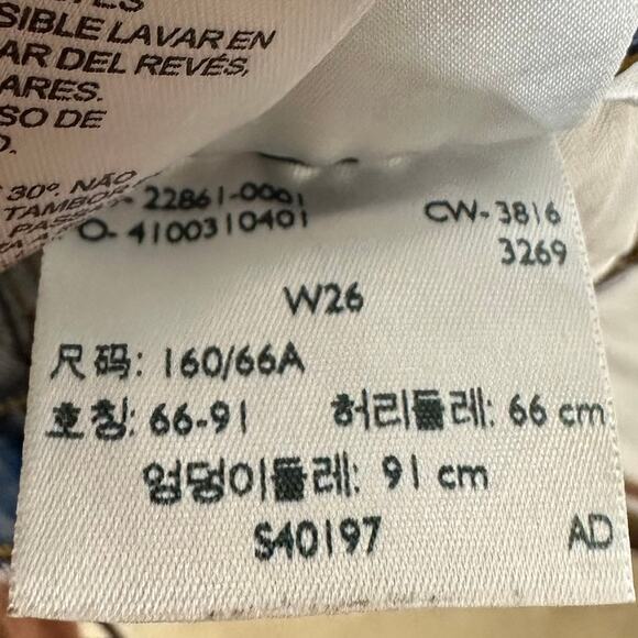 Levi's Jeans 26 White Oak Cone DEnim Medium Wash Raw Hem Button Pink Dyed Skinny - Picture 13 of 14